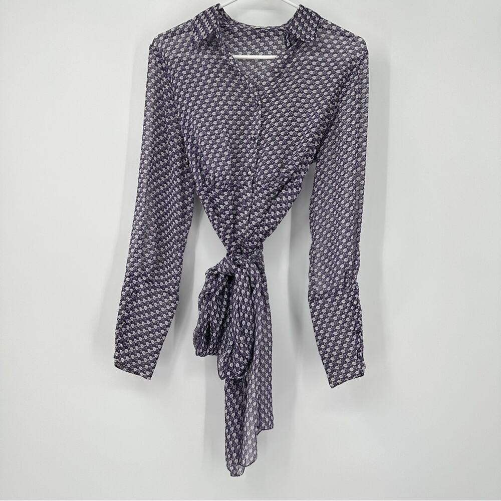 Chic Agora Sheer Lavender Wrap Blouse — Lightweight Button-Up Style • Size M